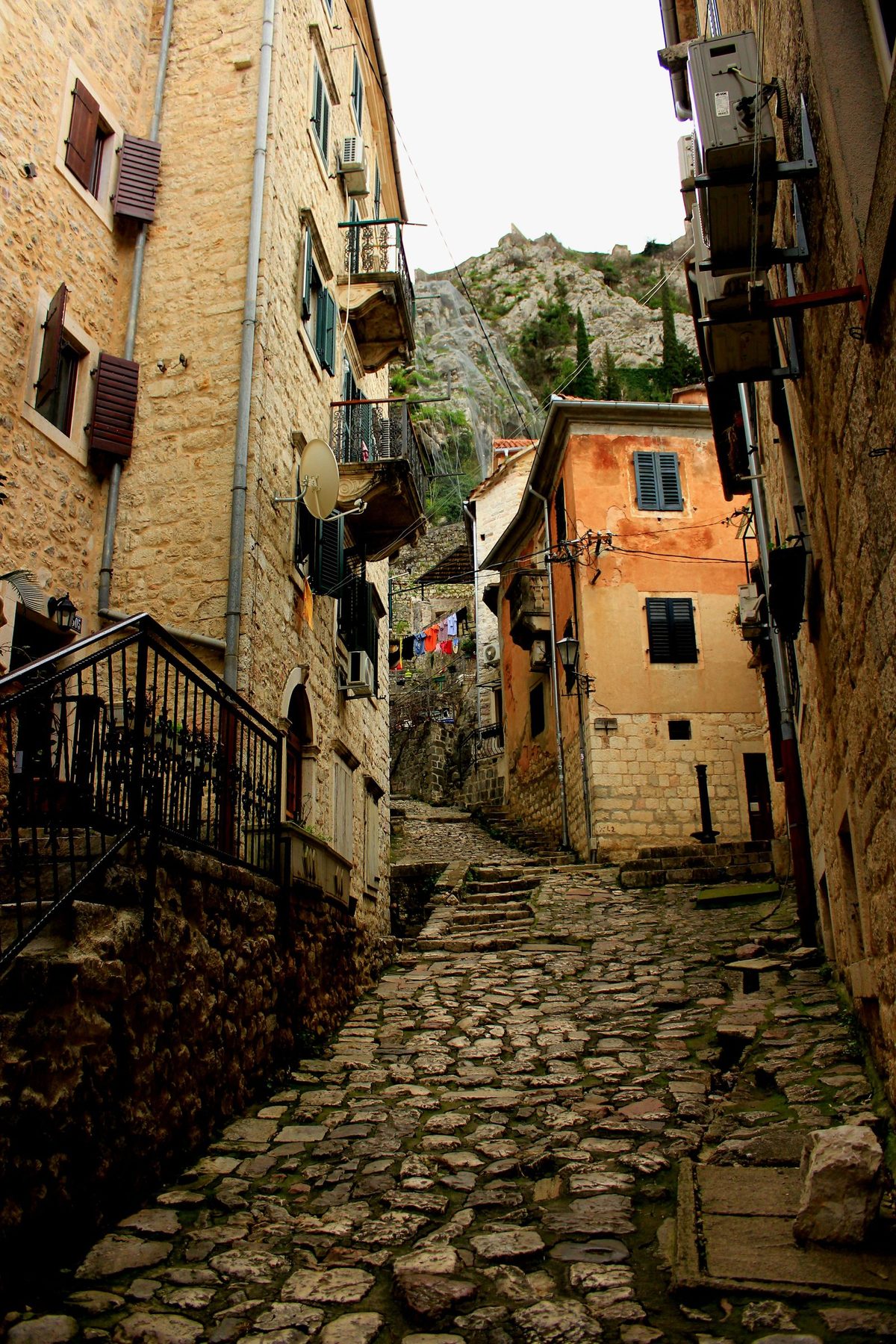 Narrow alley in the old town of Kotor, Montenegro